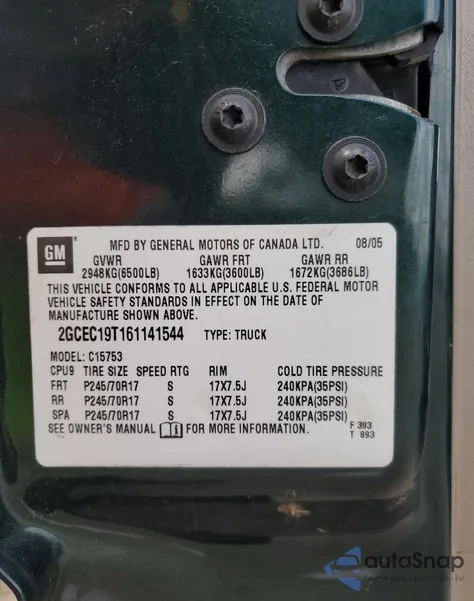 2006 Chevrolet Silverado C1500 z USA, uszkodzony, nr VIN 2GCEC19T161141544